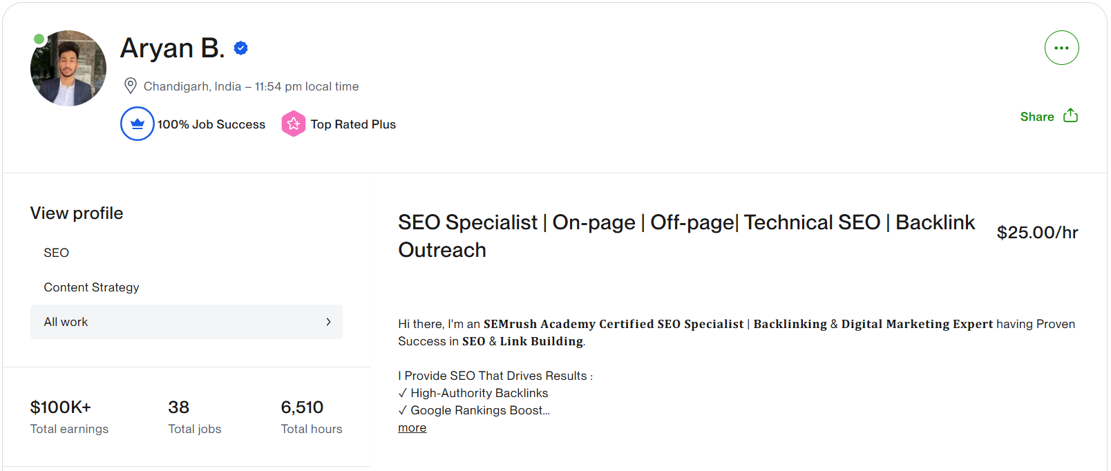 Aryan Bansal Upwork Profile