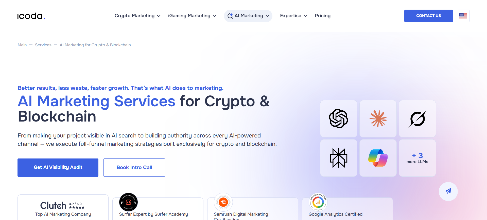 ICODA AI marketing agency for crypto and blockchain.
